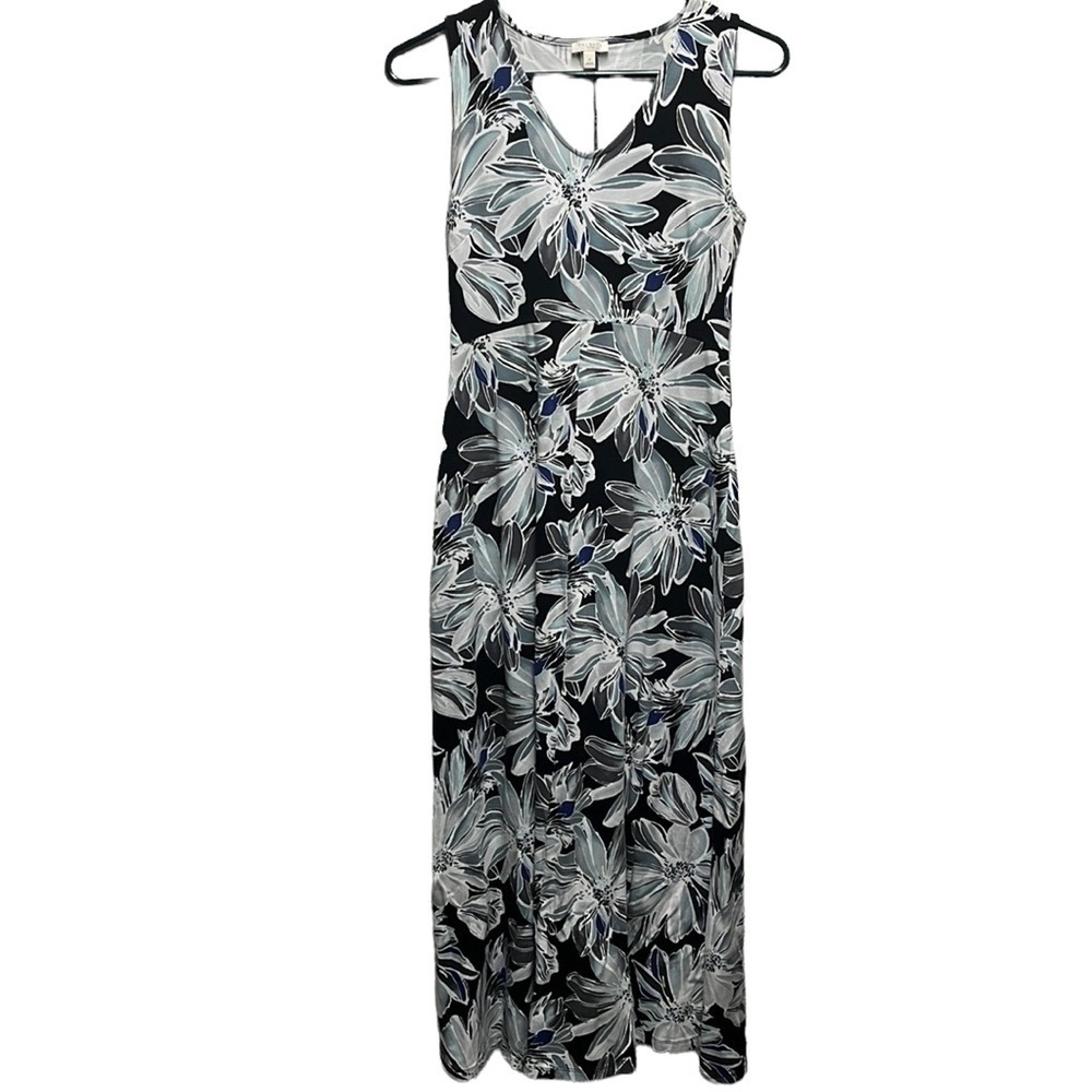 TALBOTS Black & White Floral Sleeveless Maxi Dress